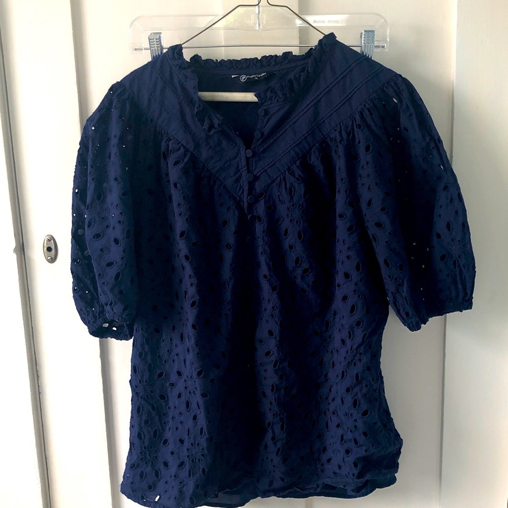 PrettyGarden XL Navy Blue Eyelet blouse